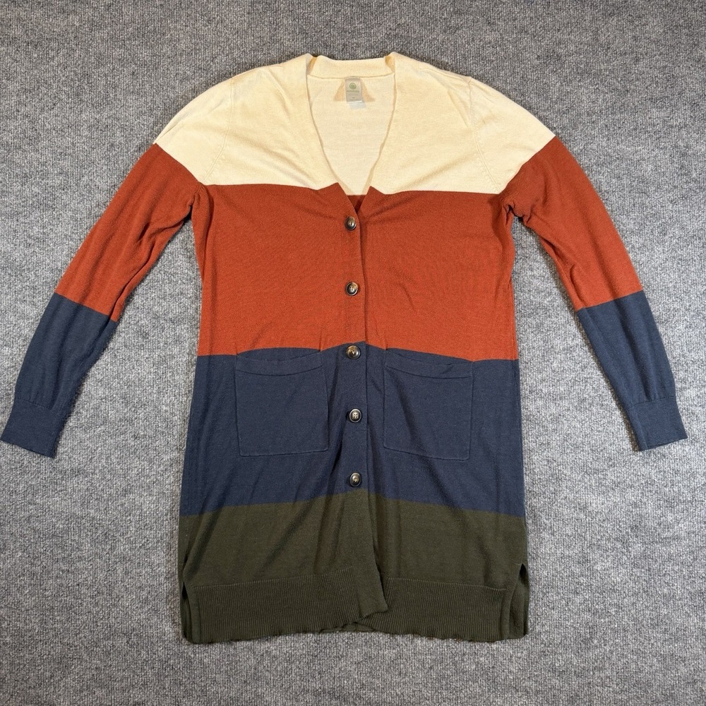 Aventura Womens M Colorblock Long V-Neck Button Cardigan Sweater Pockets